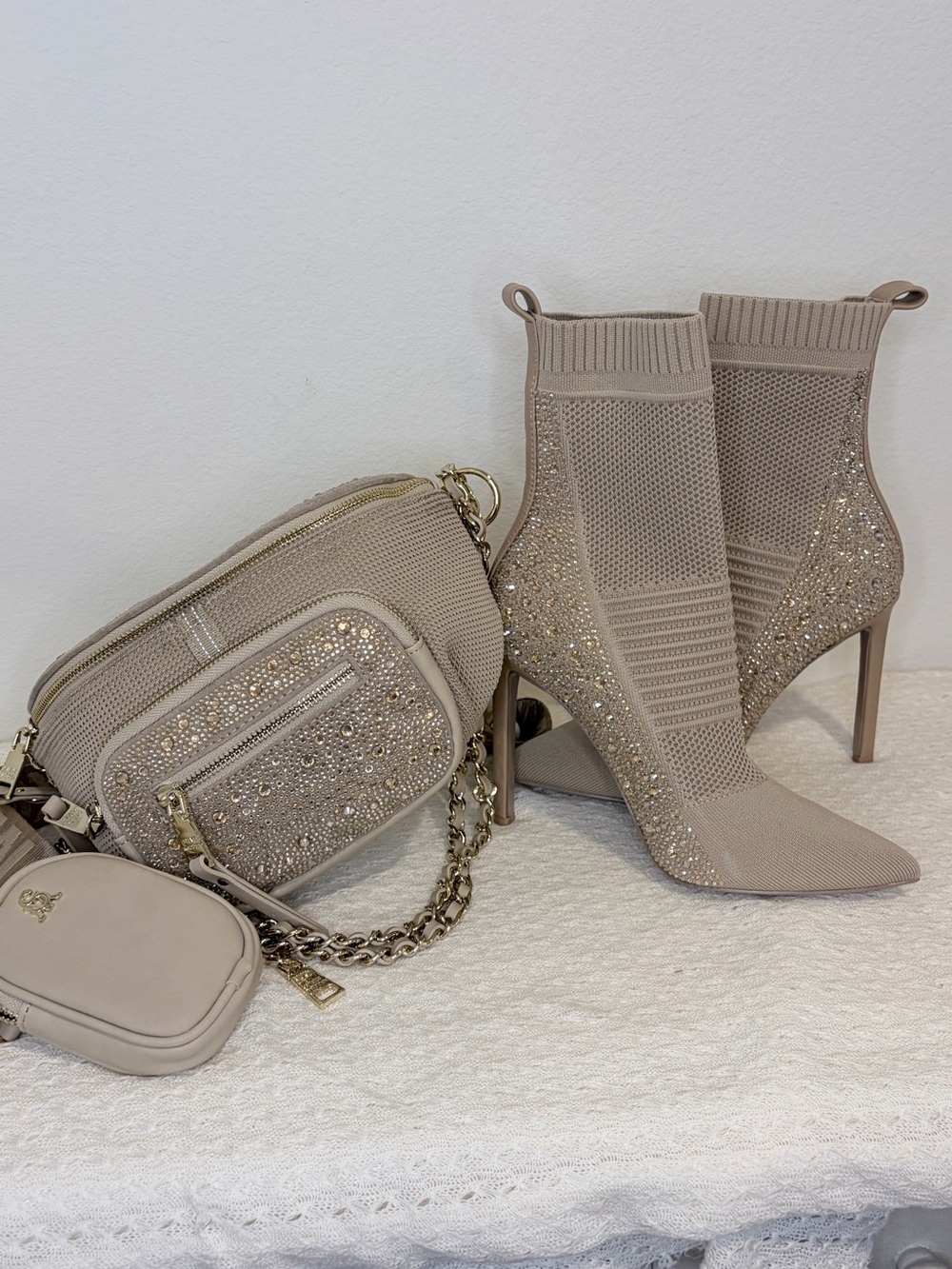 Steve Madden Maxwell Rhinestone Booties + Maxima Belt Bag NWT Bundle
